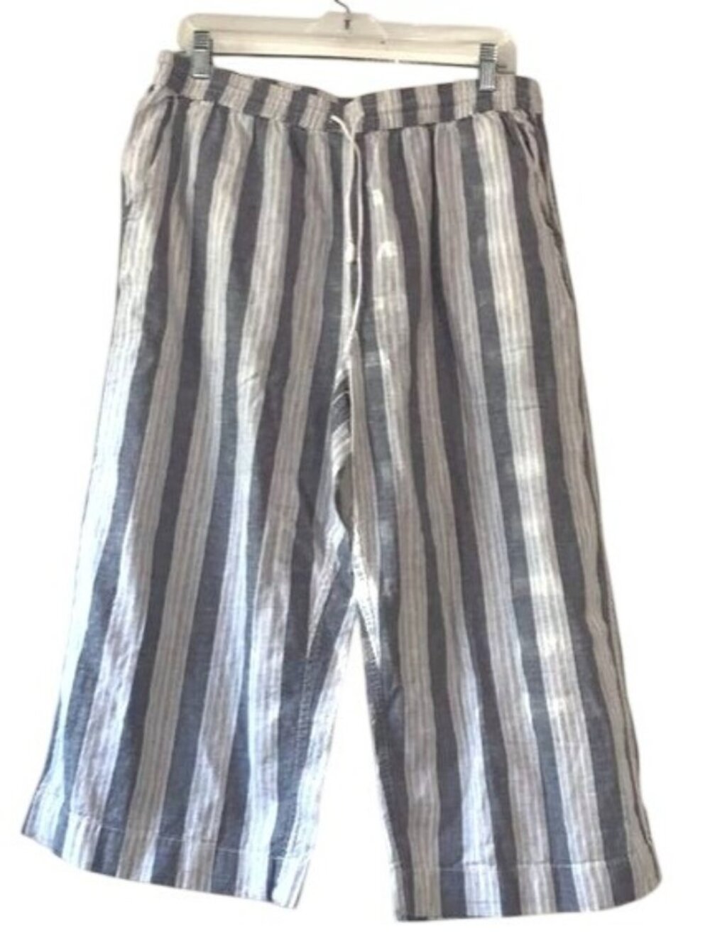 Beachlunchlounge Womens Striped Linen-Blend Wide-Leg Pants With Drawstring Waist